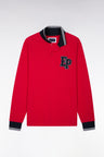 Polo manches longues en piqué de coton peigné rouge coupe droite