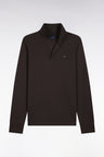 Polo manches longues en coton stretch marron coupe ajustée