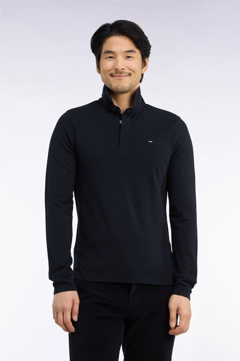 Polo manches longues en coton stretch noir coupe ajustée - Image 3