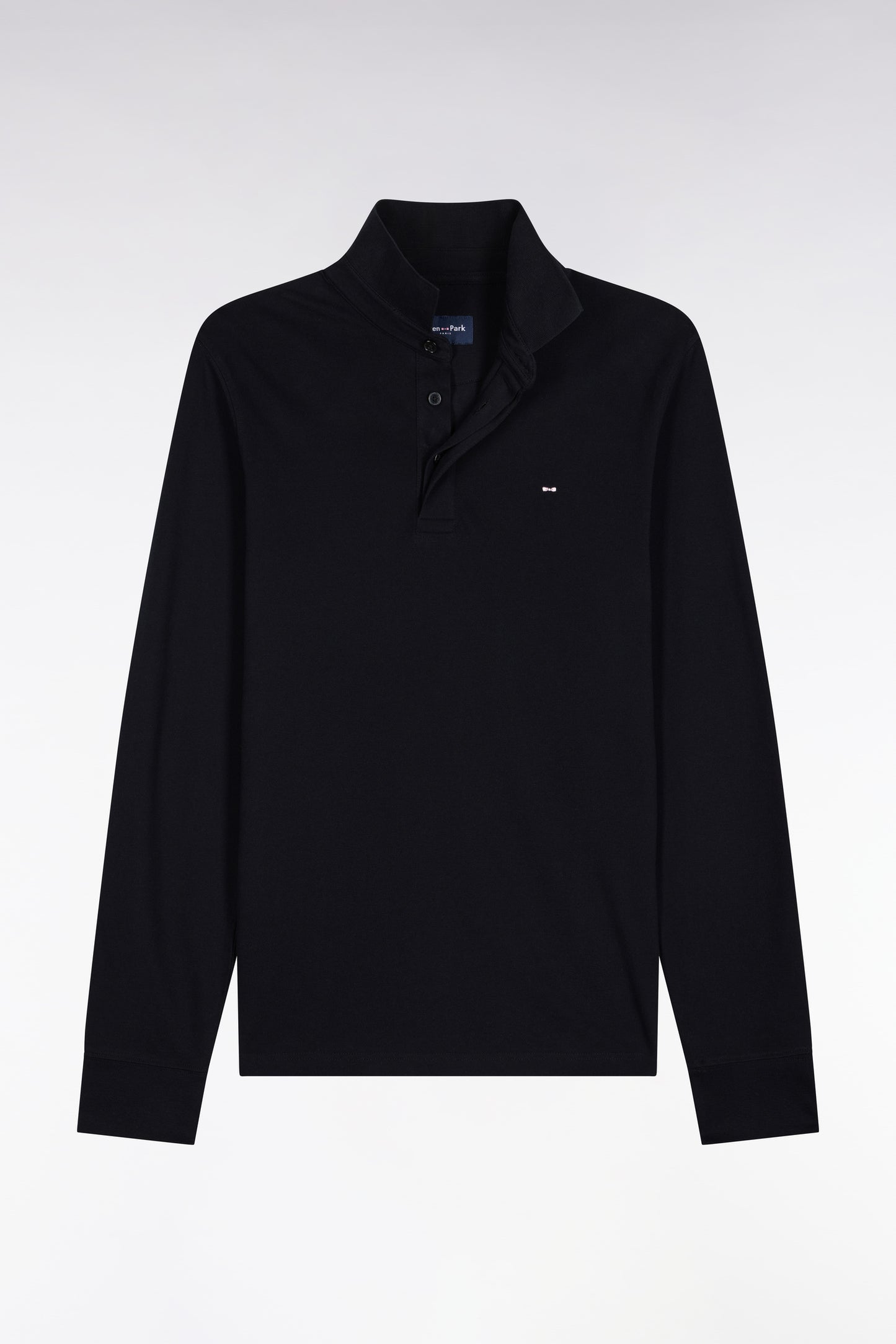 Polo manches longues en coton stretch noir coupe ajustée