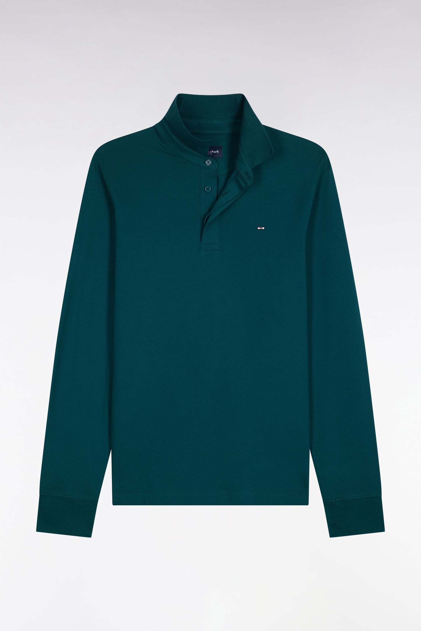 Polo manches longues en coton stretch vert coupe ajustée