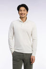 Polo manches longues en coton Pima écru coupe droite