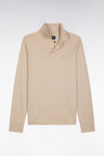 Polo manches longues en coton Pima beige coupe droite