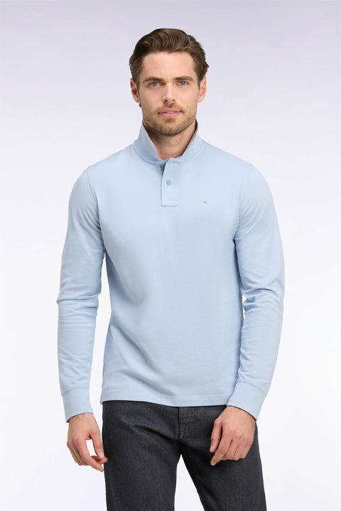 Polo manches longues en coton Pima bleu ciel coupe droite - Image 3