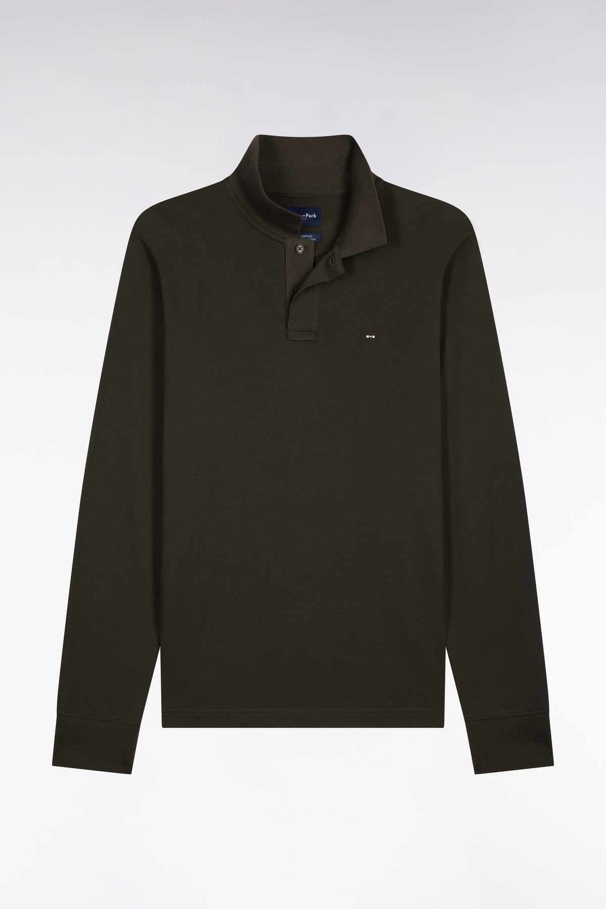 Polo manches longues en coton Pima kaki coupe droite