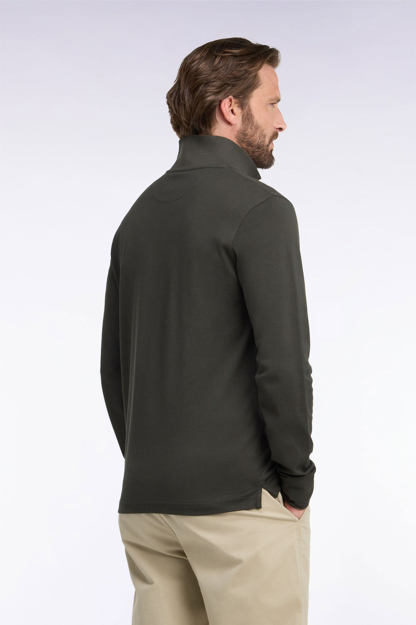 Polo manches longues en coton Pima kaki coupe droite