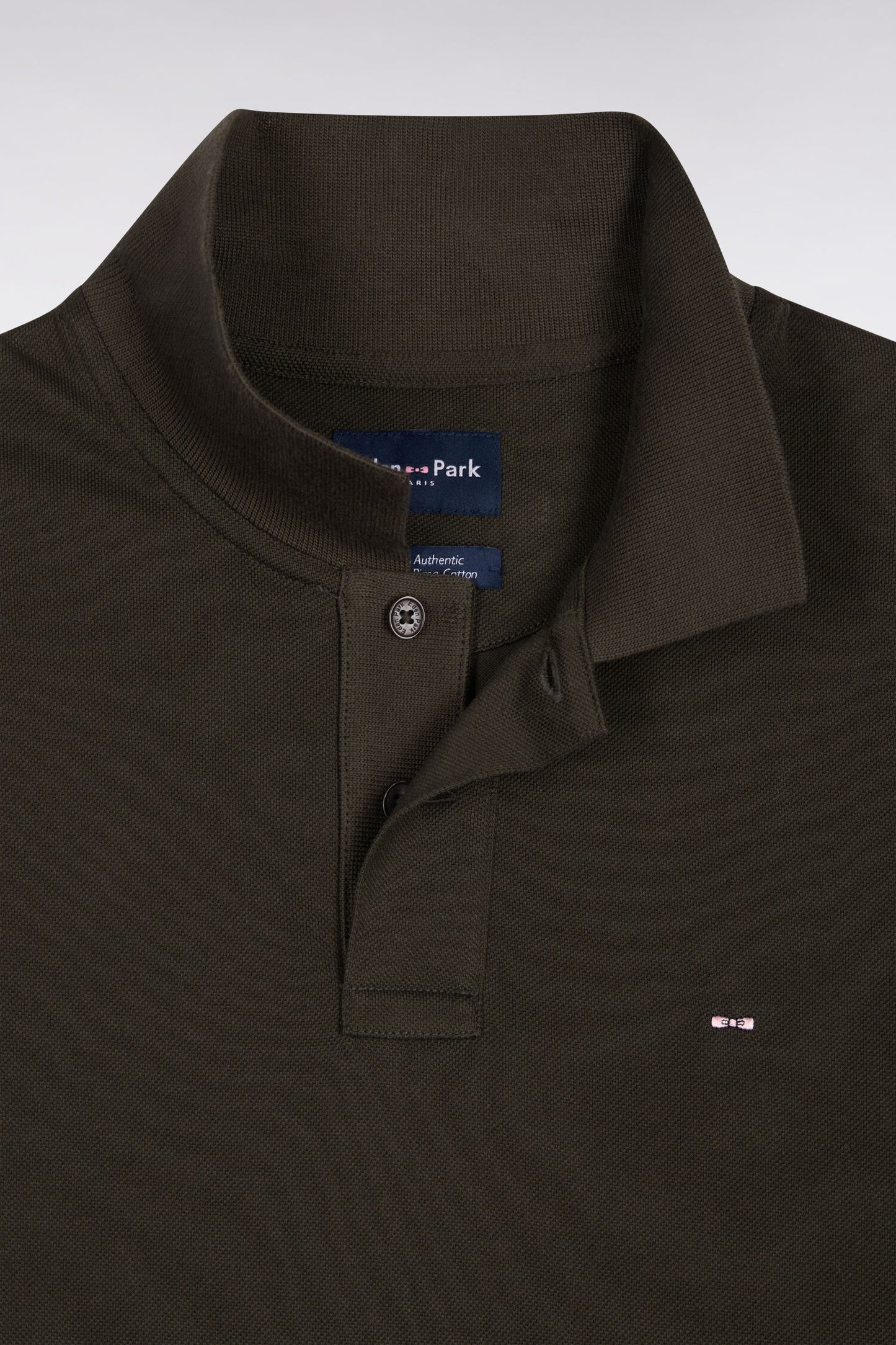 Polo manches longues en coton Pima kaki coupe droite