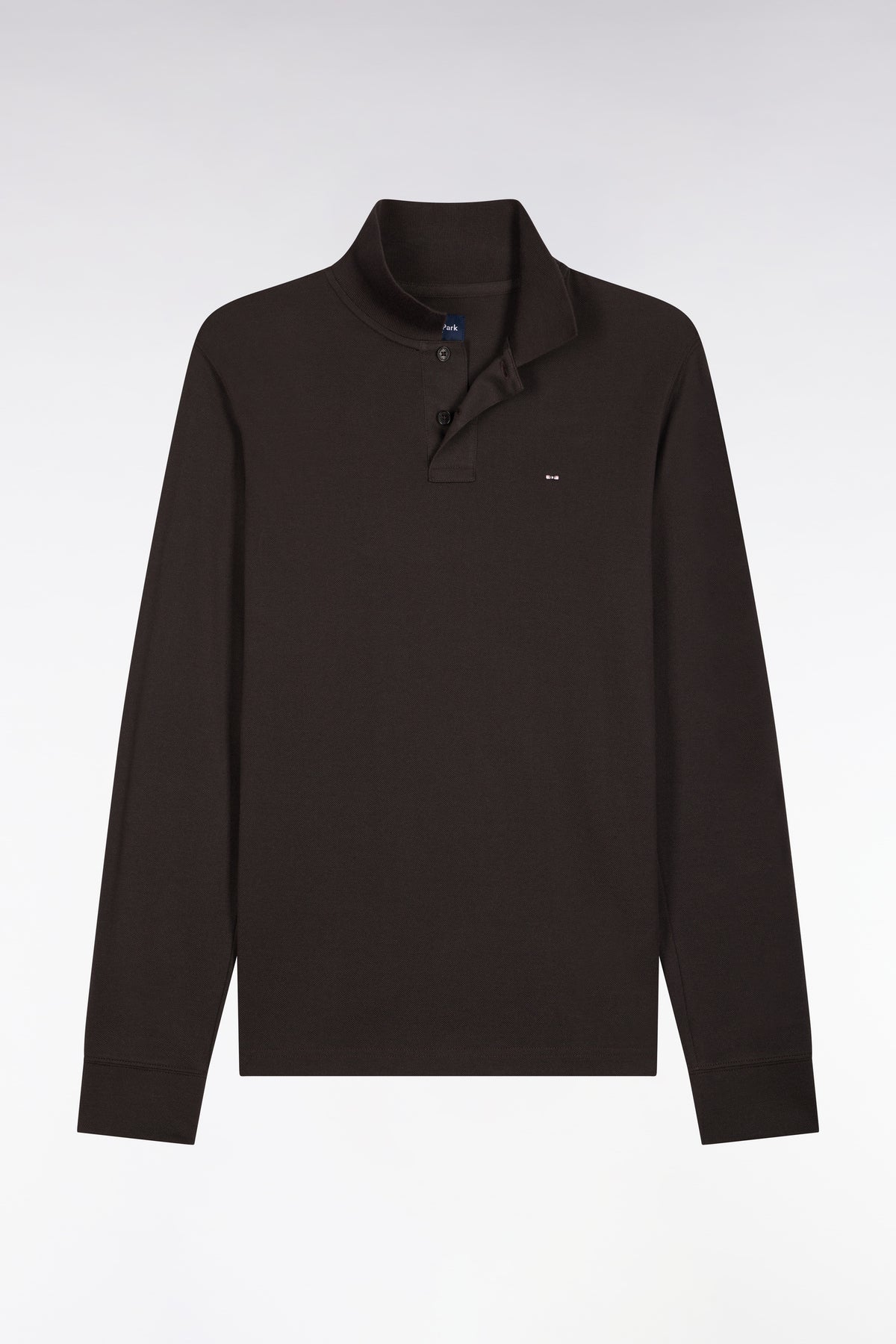 Polo manches longues en coton Pima marron foncé coupe droite