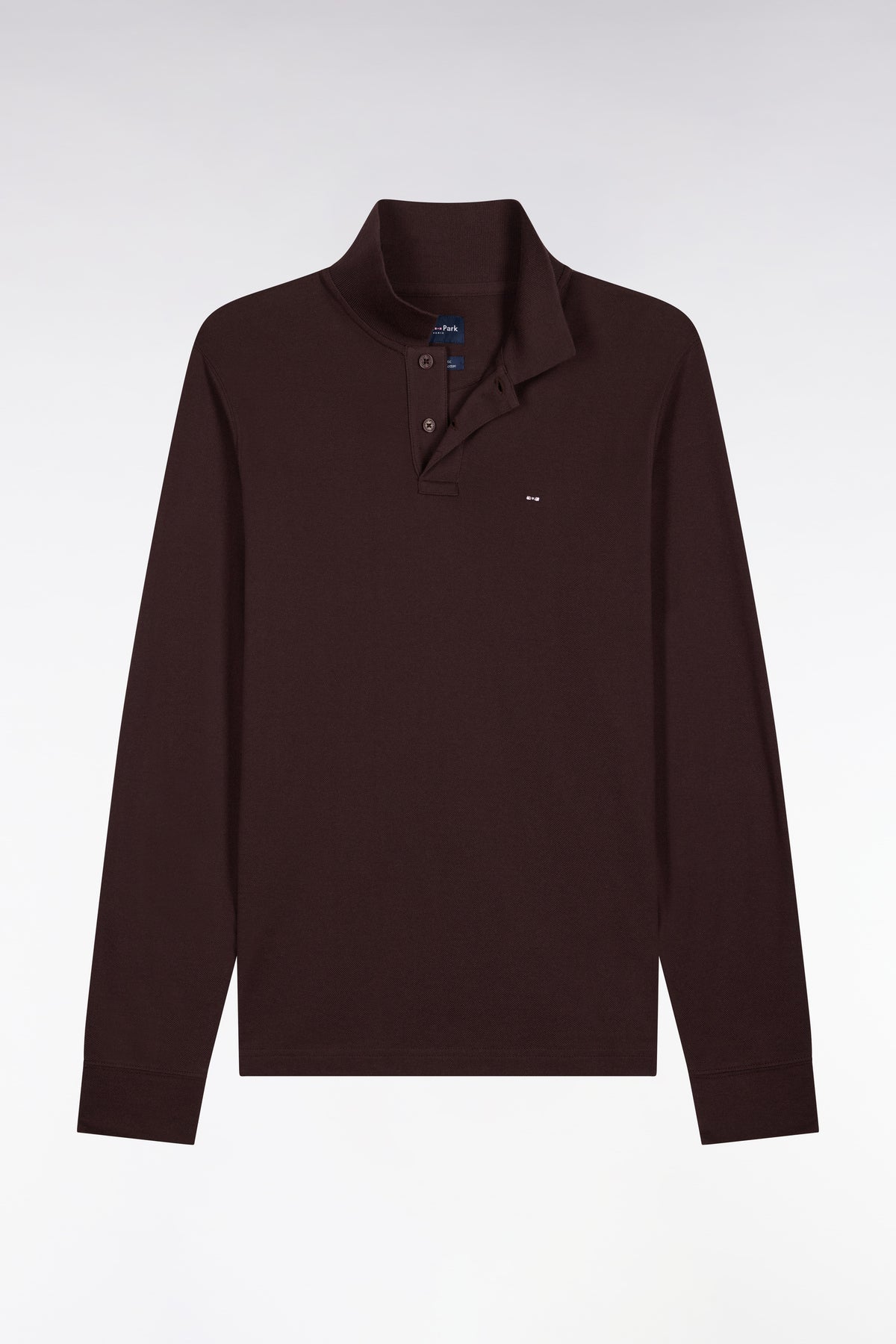 Polo manches longues en coton Pima marron coupe droite