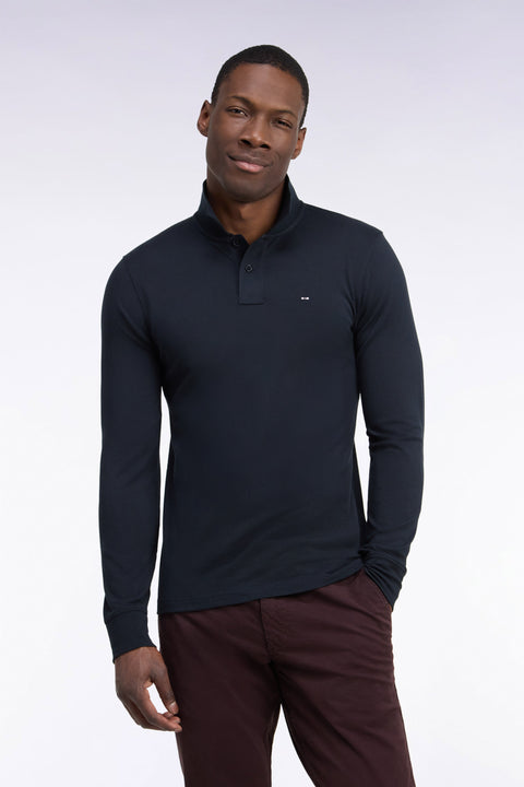 Polo manches longues en coton Pima noir coupe droite - Image 2