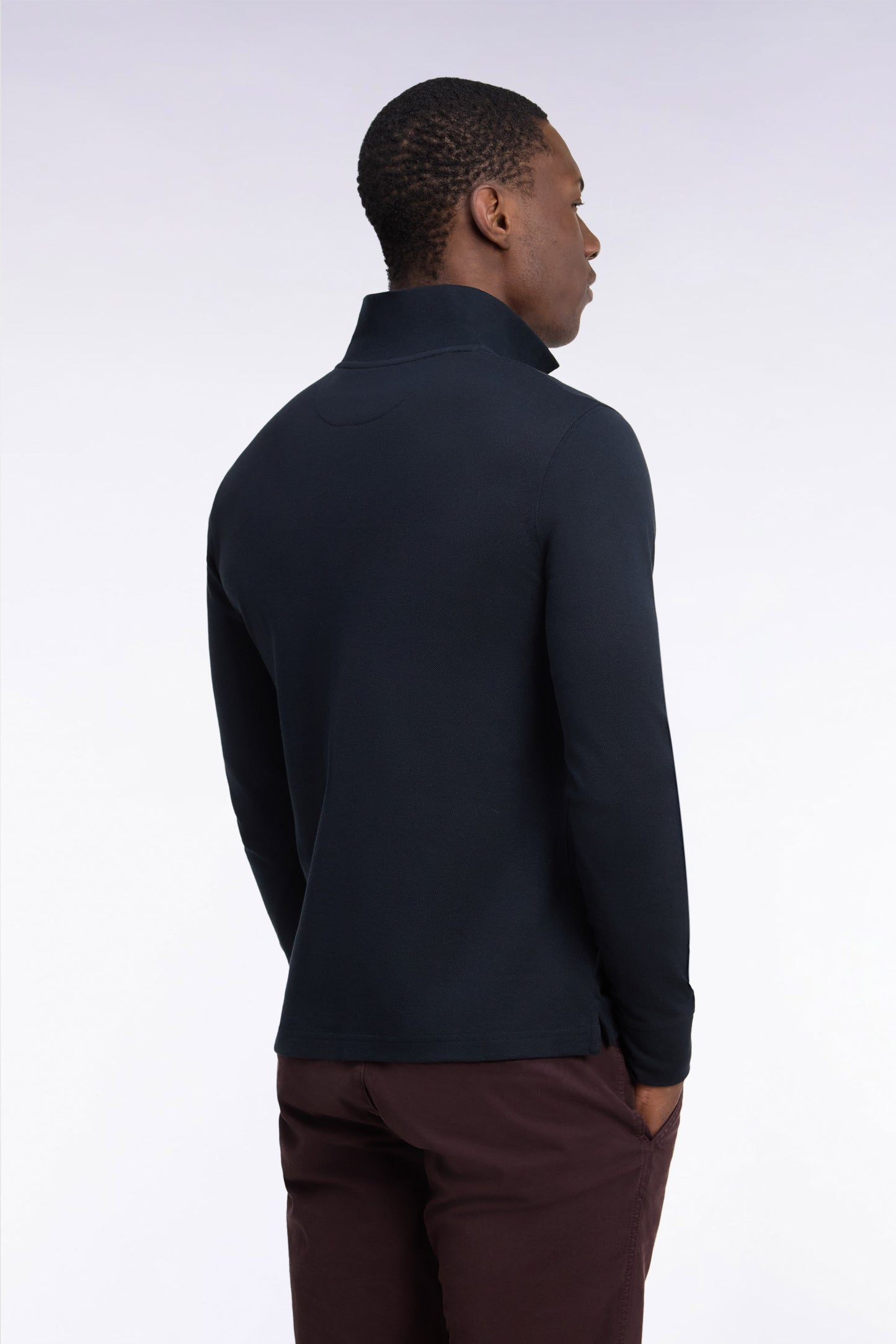 Polo manches longues en coton Pima noir coupe droite