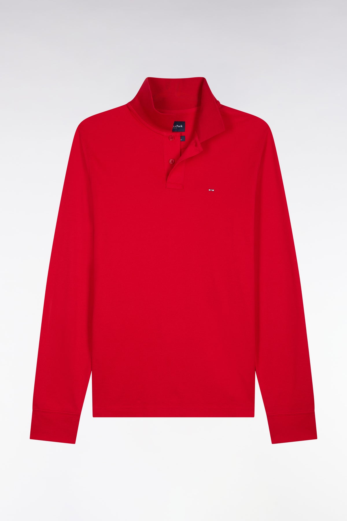 Polo manches longues en coton Pima rouge coupe droite