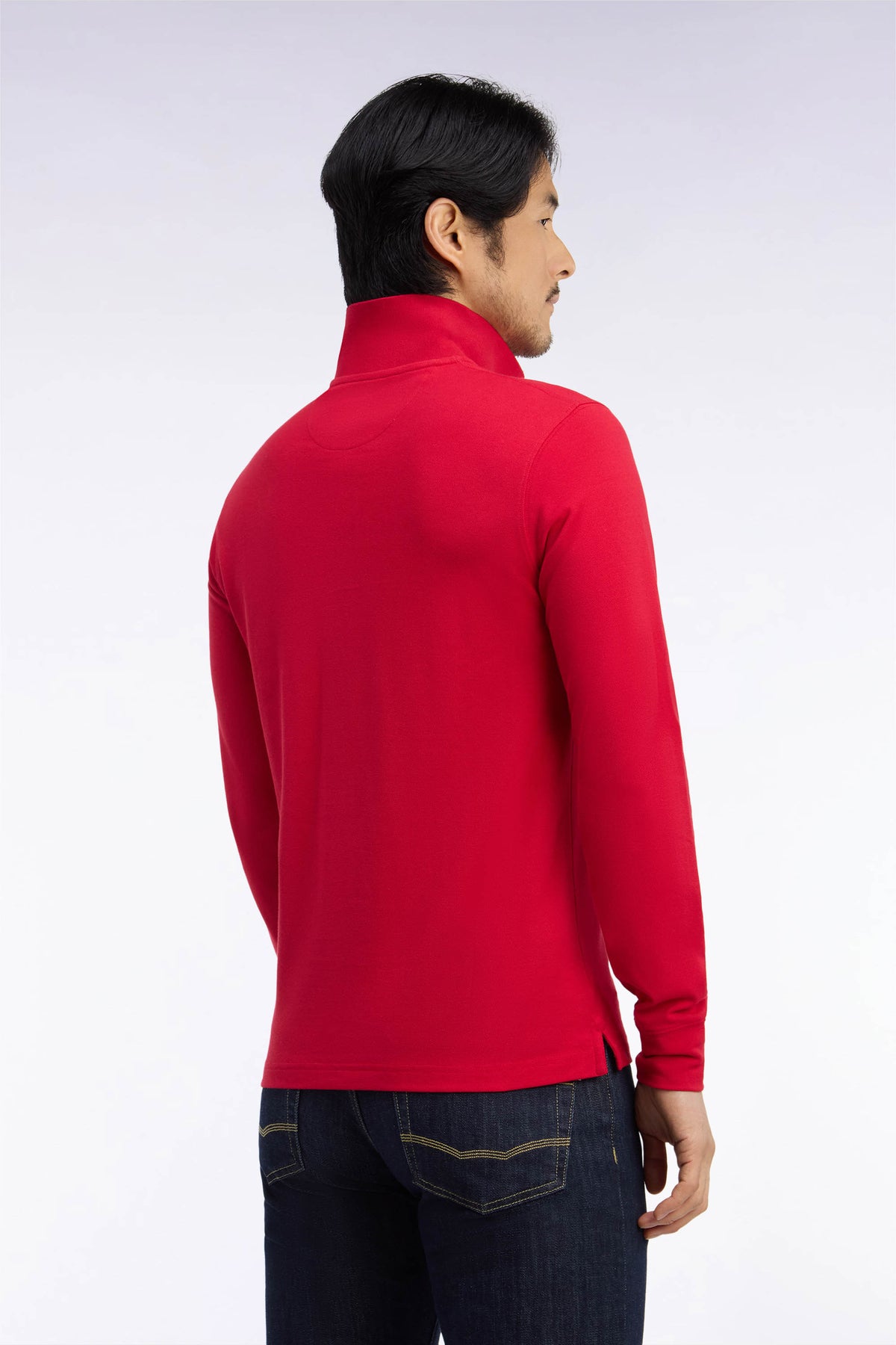 Polo manches longues en coton Pima rouge coupe droite