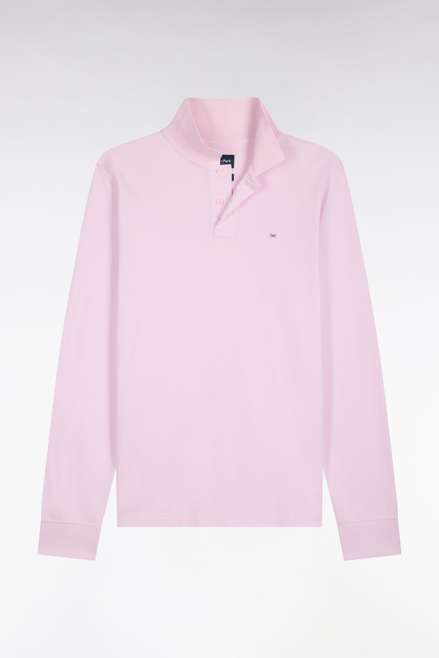 Polo manches longues en coton Pima rose coupe droite