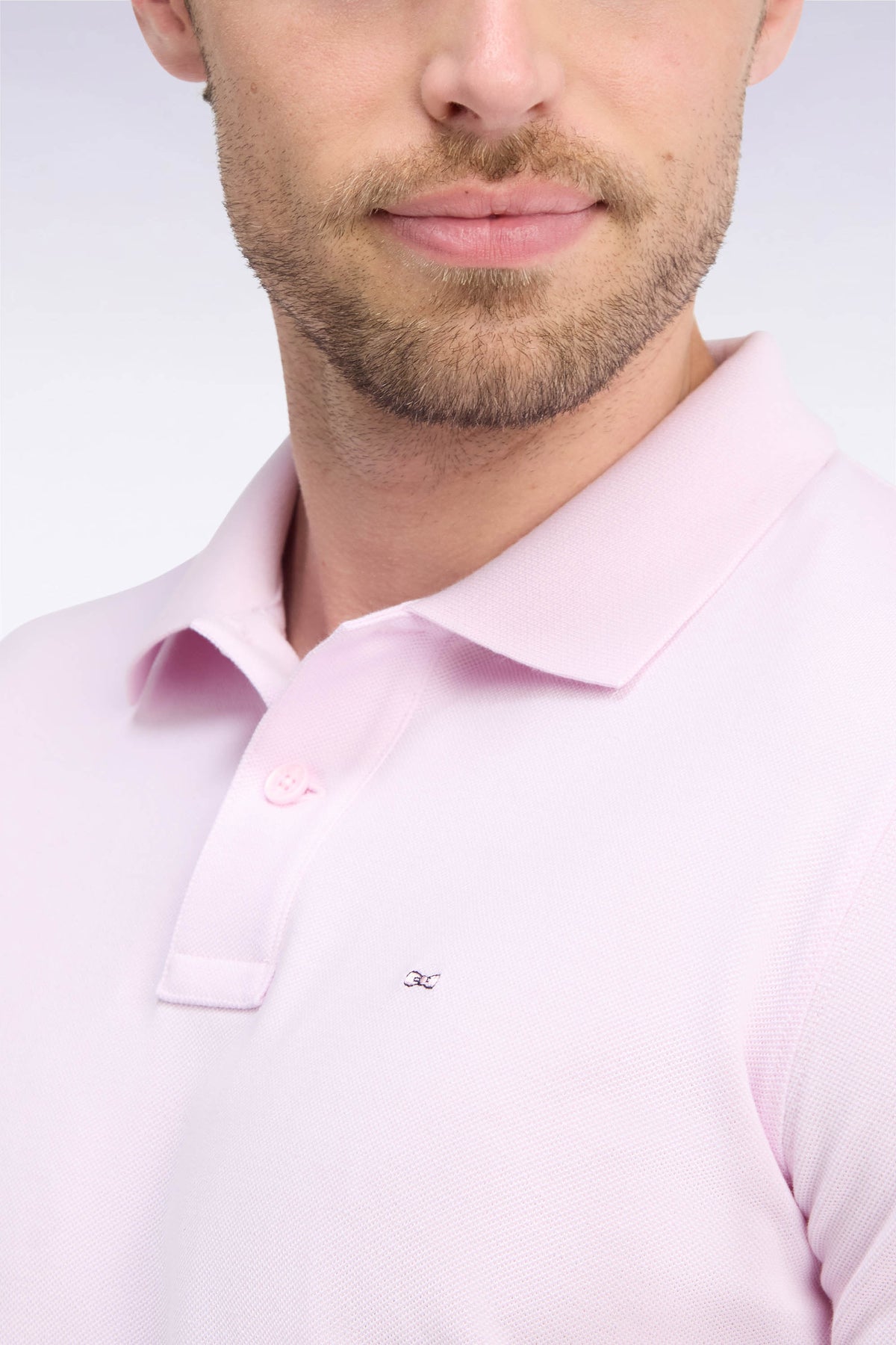 Polo manches longues en coton Pima rose coupe droite
