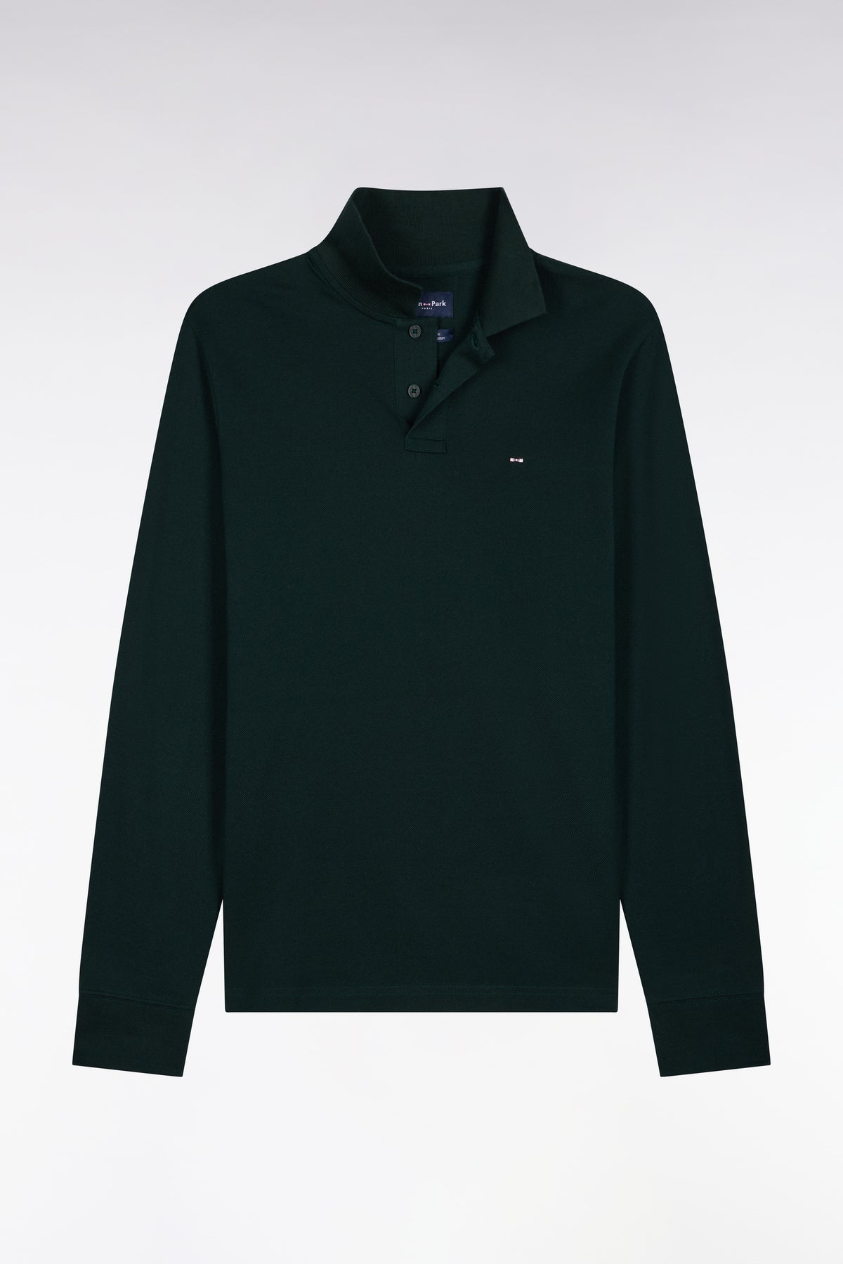 Polo manches longues en coton Pima vert foncé coupe droite