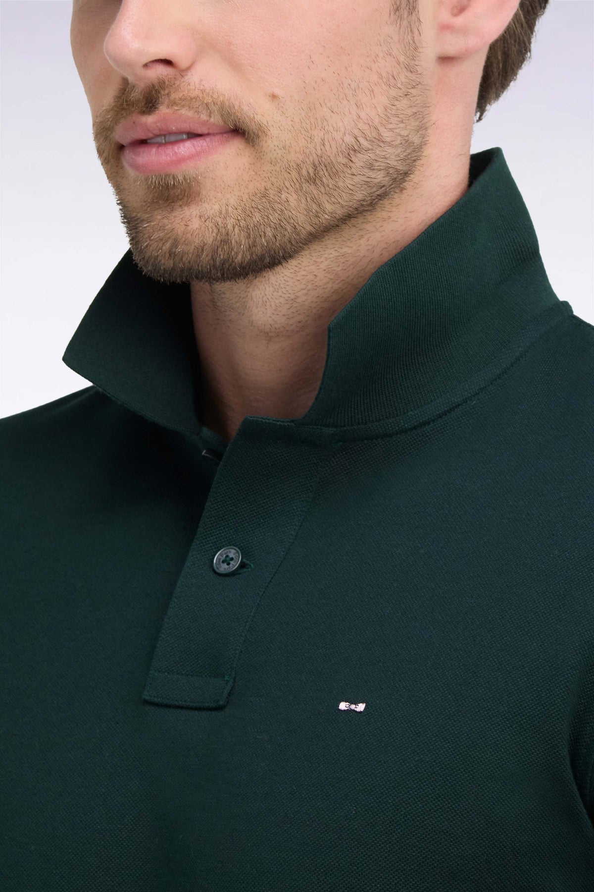 Polo manches longues en coton Pima vert foncé coupe droite