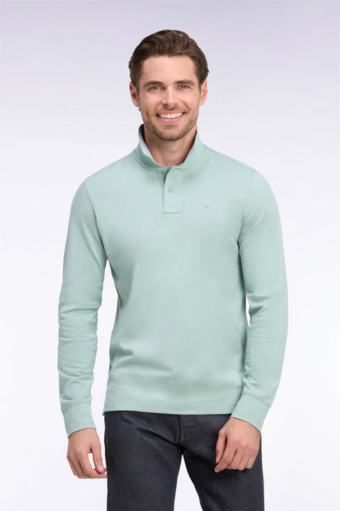 Polo manches longues en coton Pima vert coupe droite - Image 3