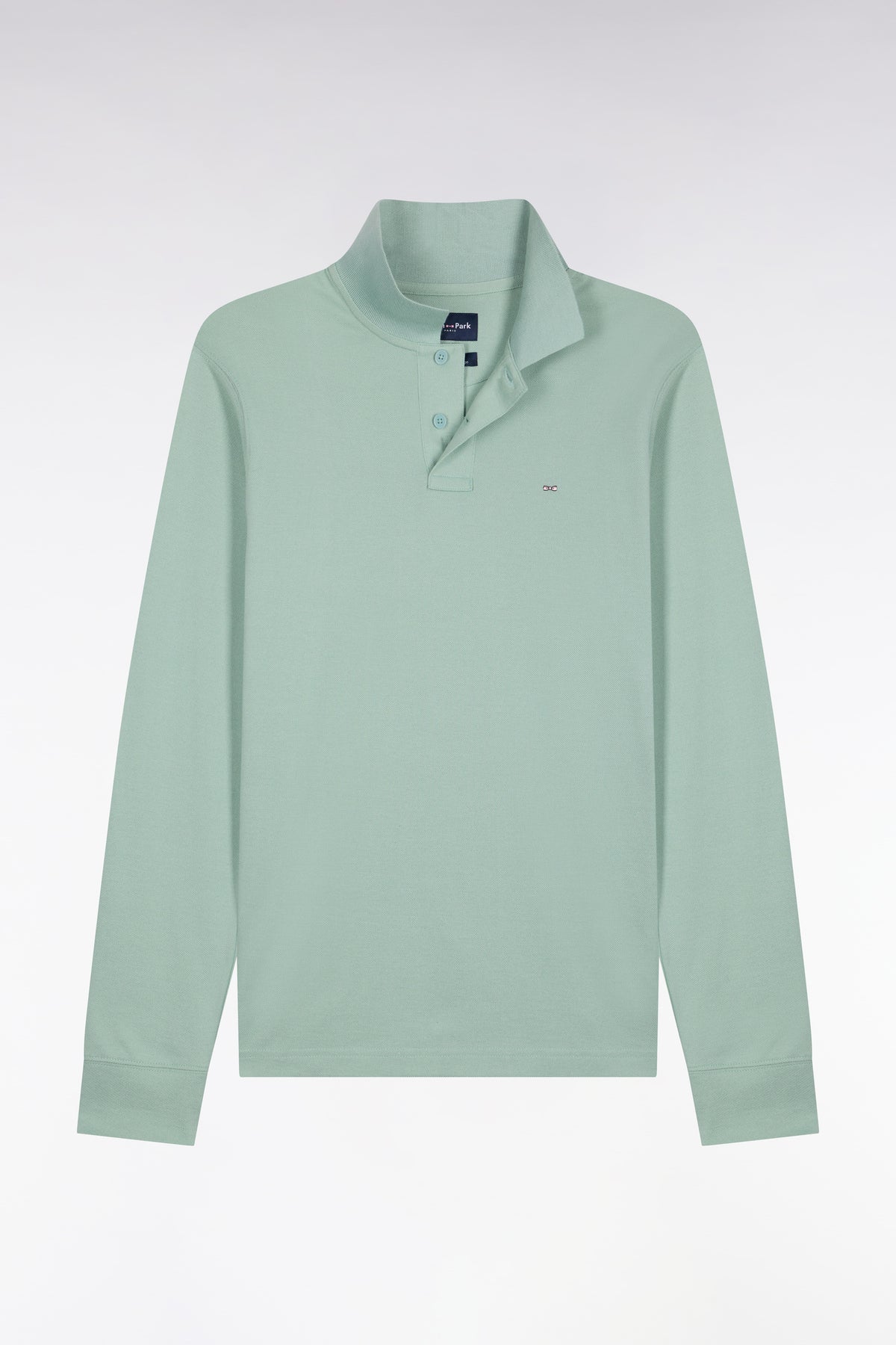 Polo manches longues en coton Pima vert coupe droite