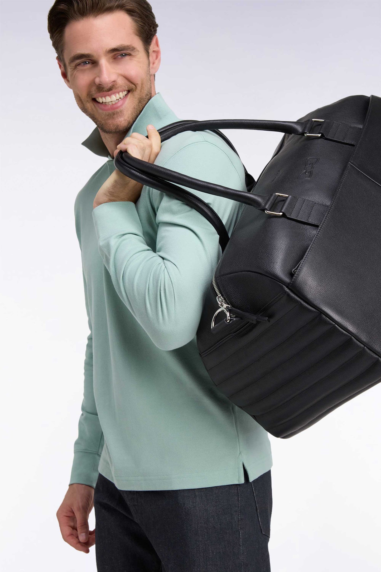 Polo manches longues en coton Pima vert coupe droite