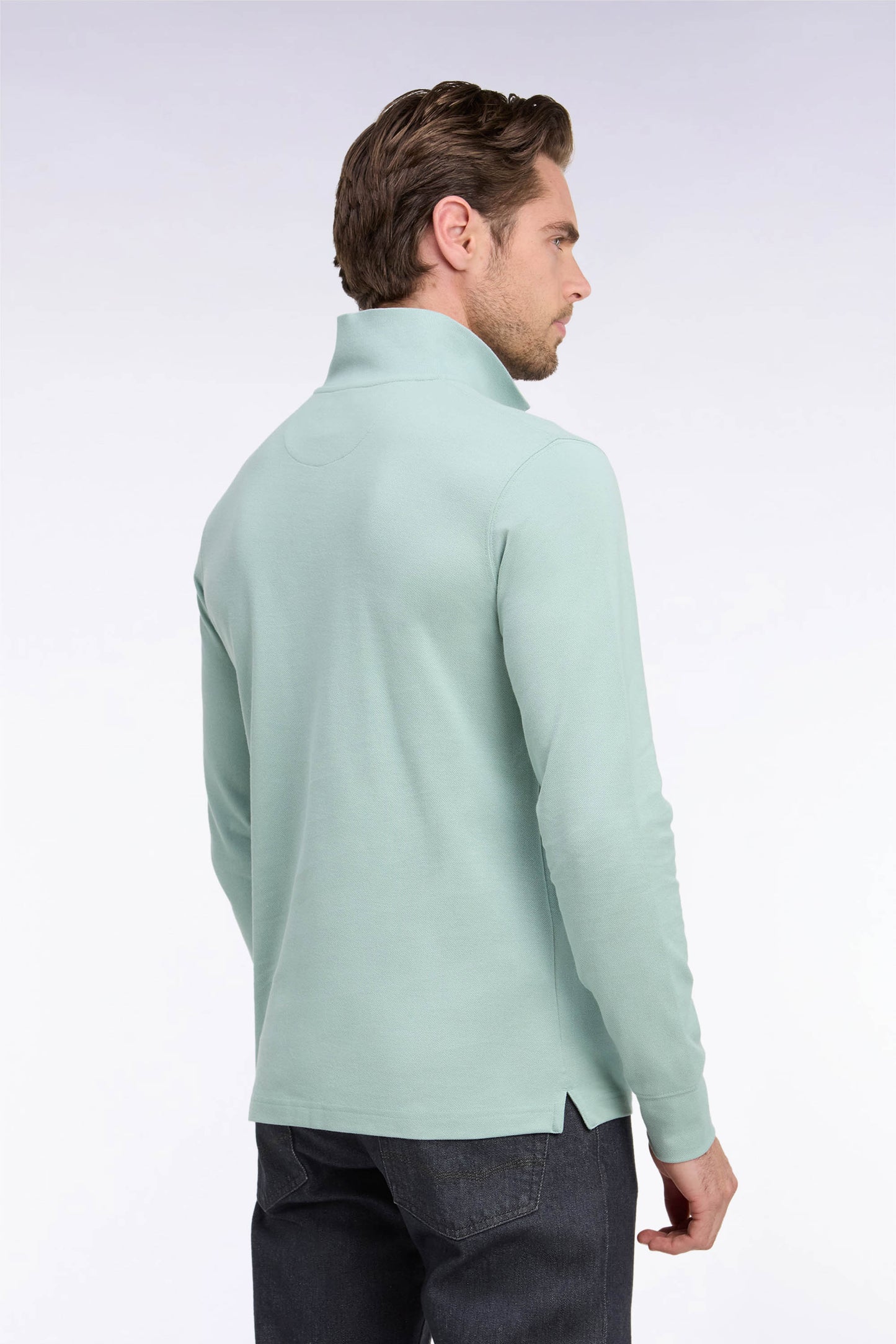 Polo manches longues en coton Pima vert coupe droite