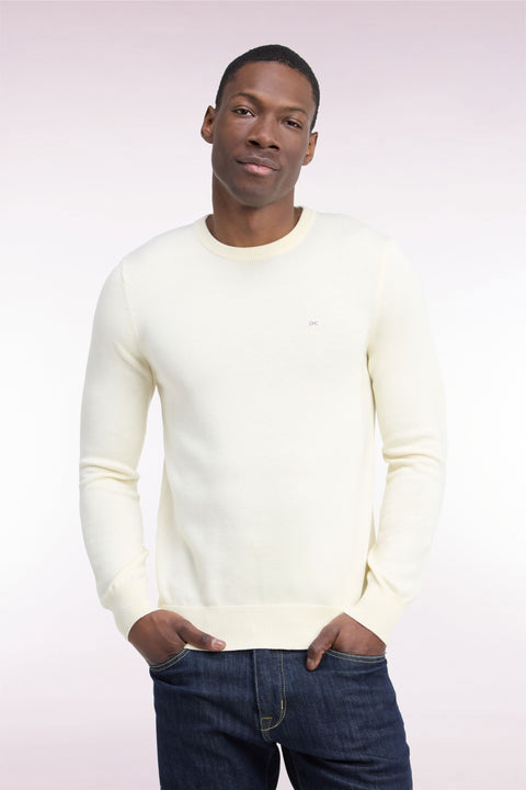 Pull col rond en laine et coton écru coupe droite - Image 3