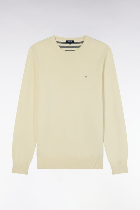 Pull col rond en laine et coton écru coupe droite - Image 2