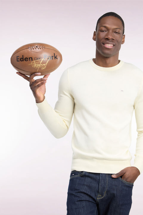 Pull col rond en laine et coton écru coupe droite - Image 1