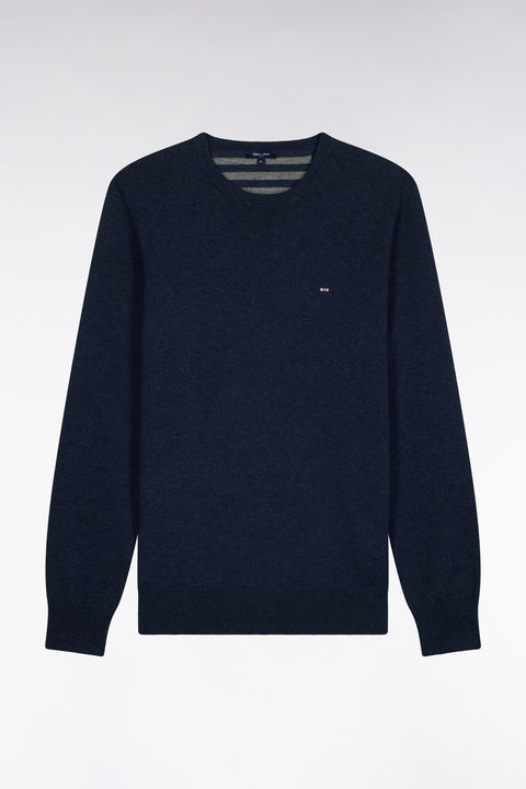 Pull col rond en laine et coton bleu coupe droite - Image 2