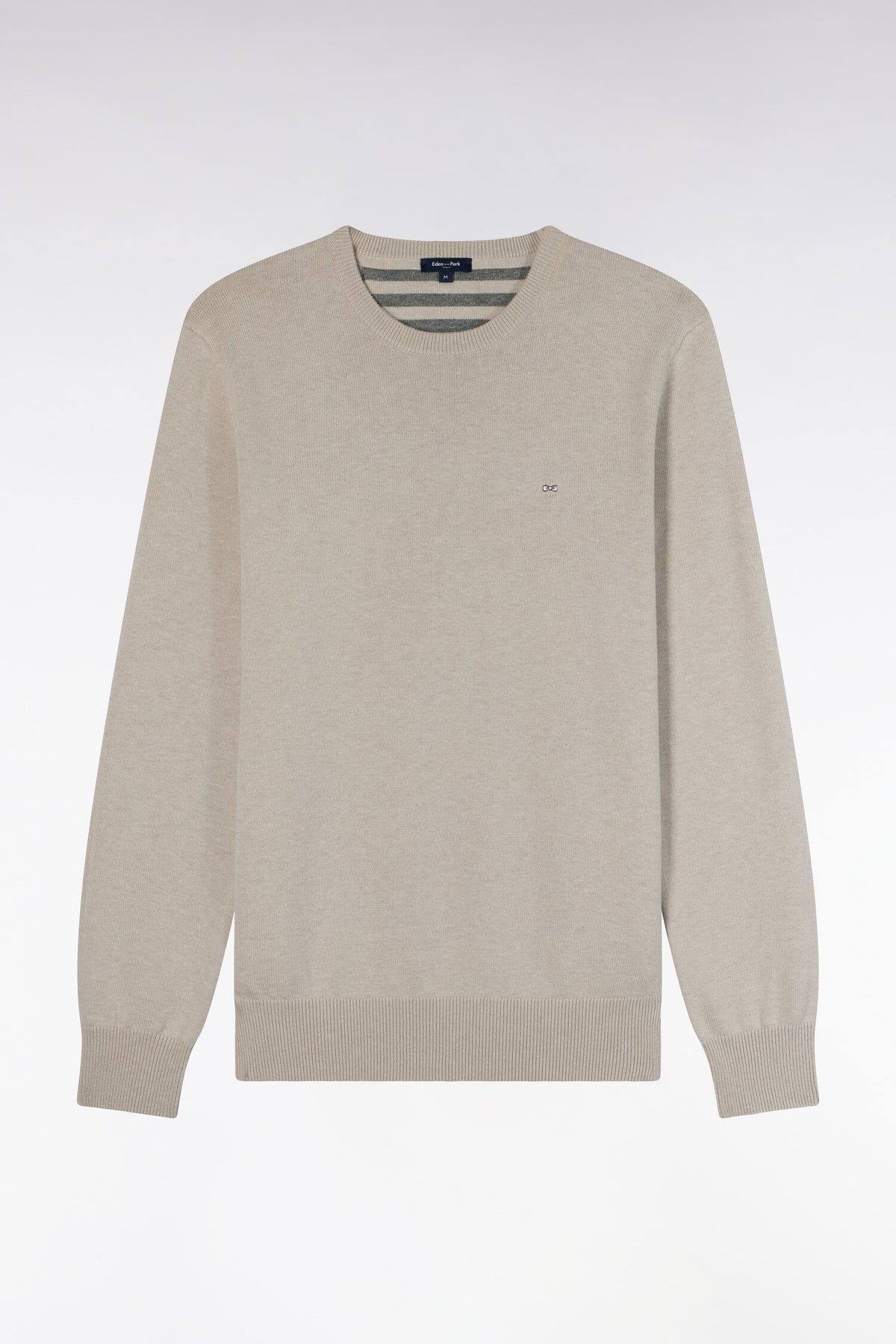 Gray wool and cotton round-neck straight-cut sweater
