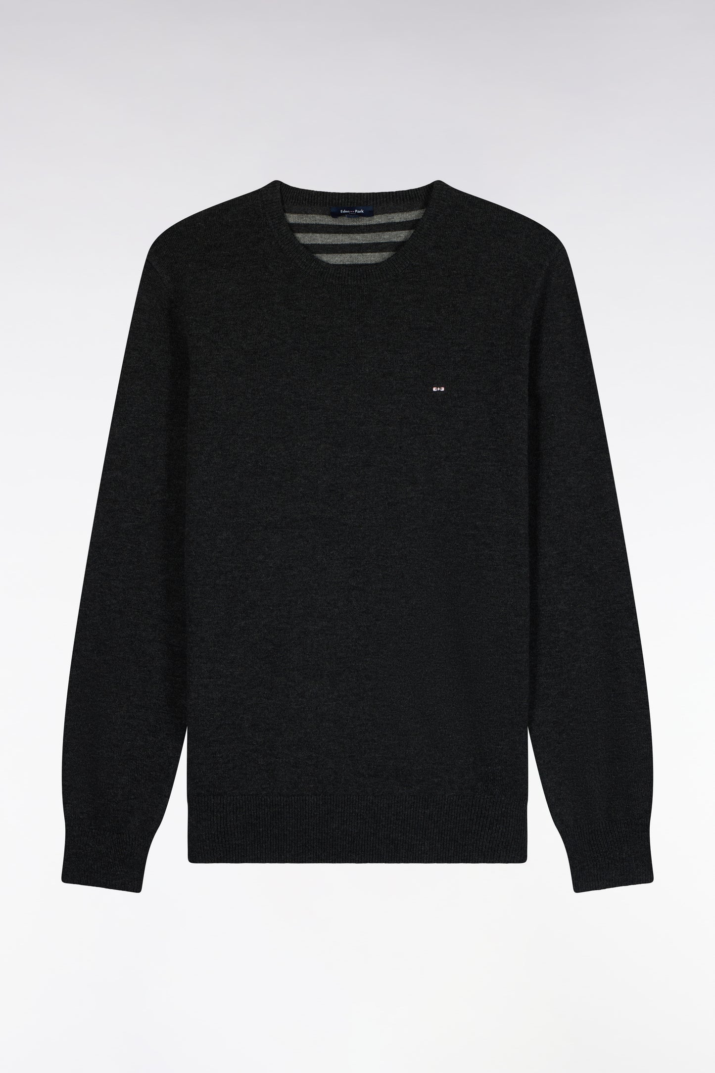 Pull col rond en laine et coton gris anthracite coupe droite
