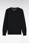 Round neck sweater in anthracite gray wool and cotton, straight cut