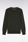 Pull col rond en laine et coton kaki coupe droite