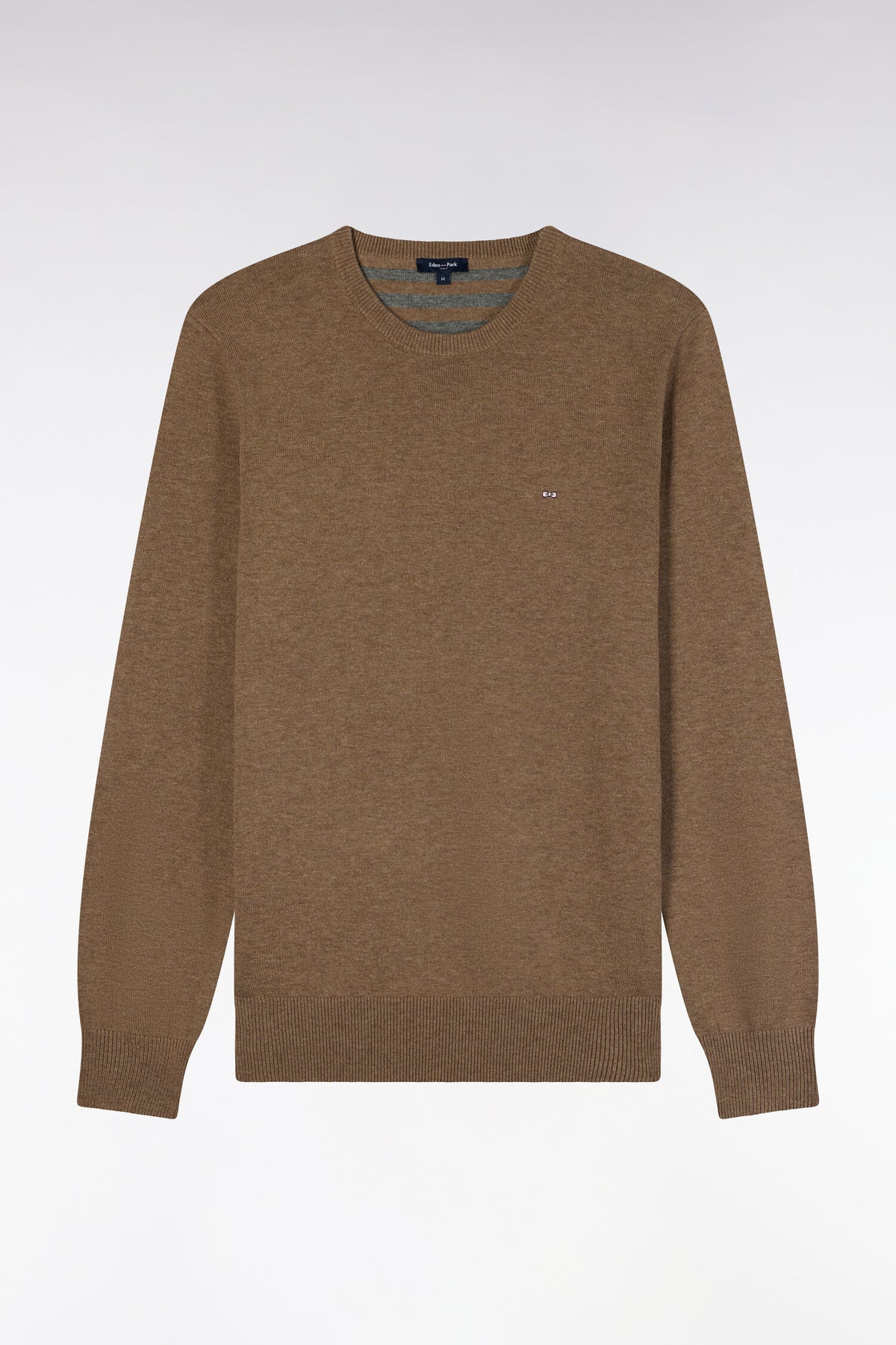 Pull col rond en laine et coton marron coupe droite