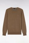 Round neck sweater in brown wool and cotton, straight cut