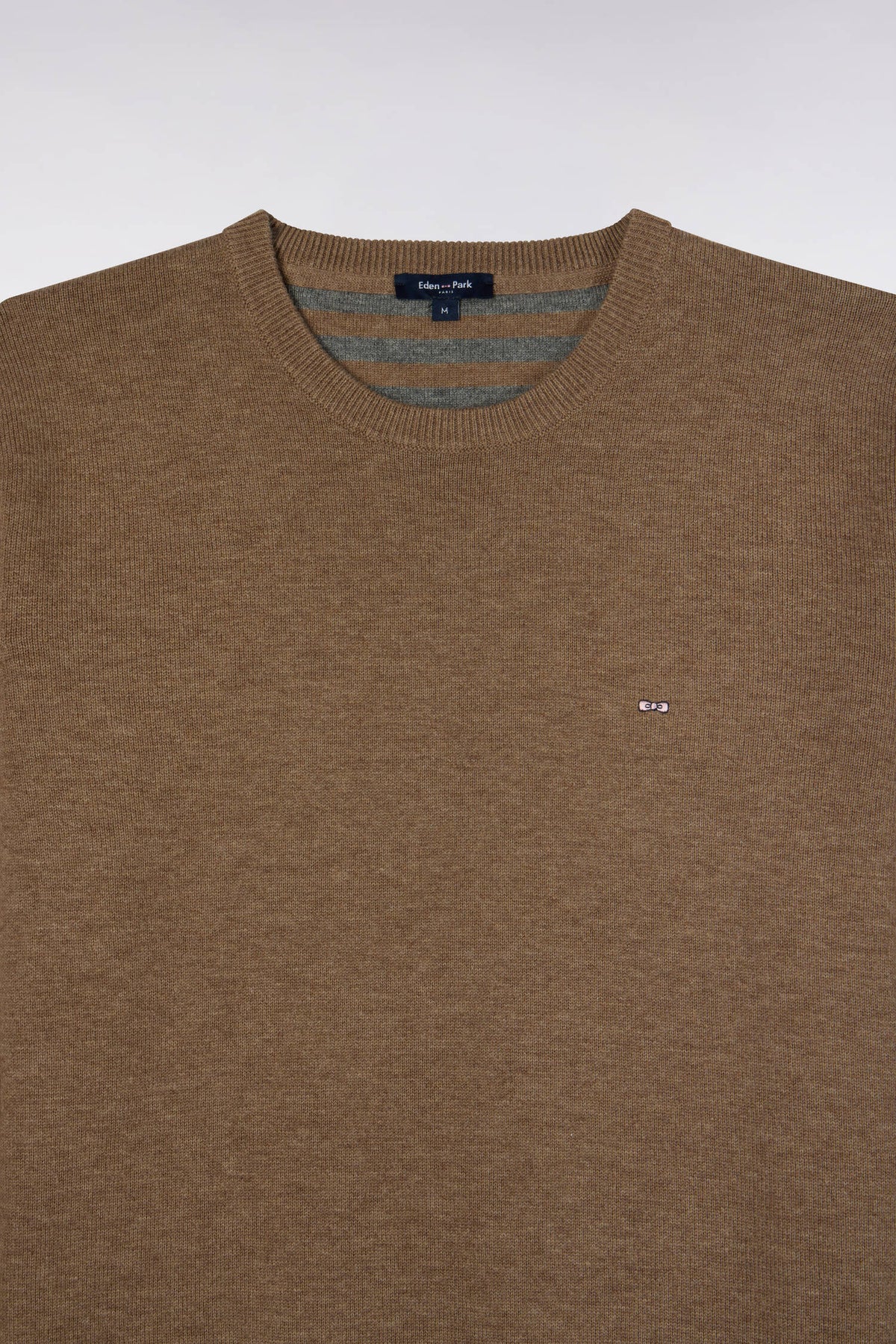 Pull col rond en laine et coton marron coupe droite