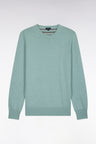 Round neck sweater in water green wool and cotton, straight cut