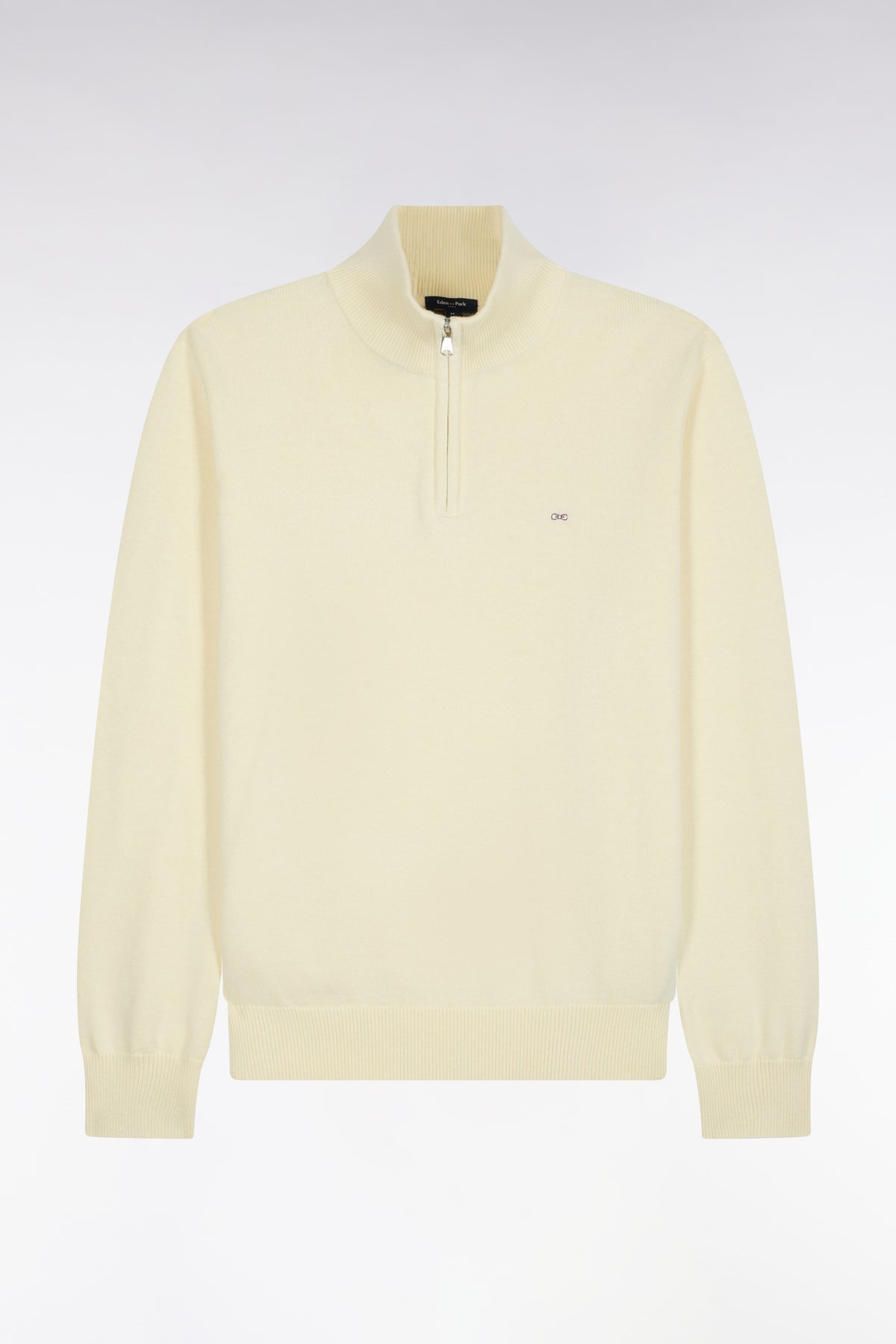 Straight cut wool and ecru cotton trucker neck sweater