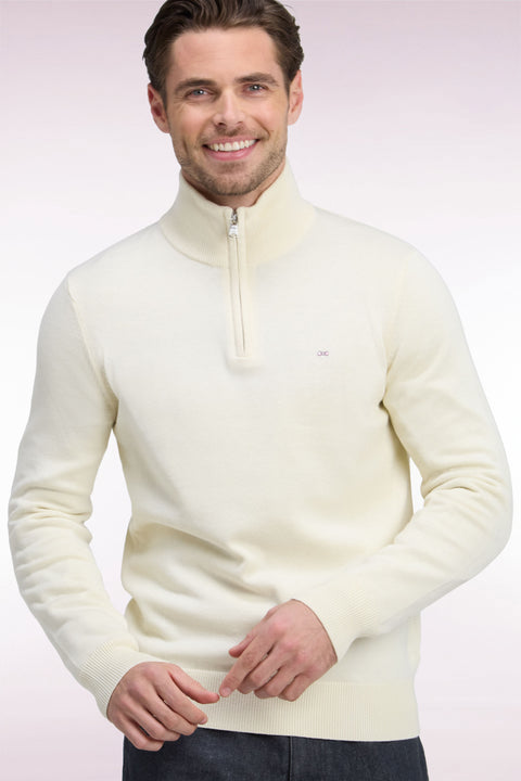 Pull col camionneur en laine et coton écru coupe droite - Image 1
