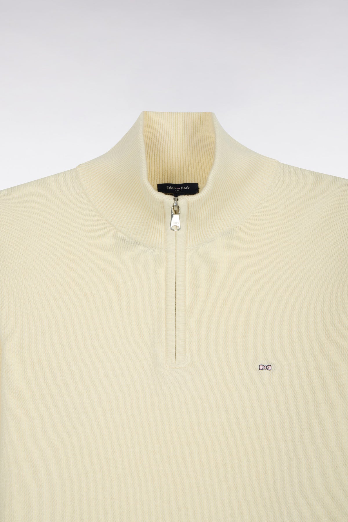 Straight cut wool and ecru cotton trucker neck sweater