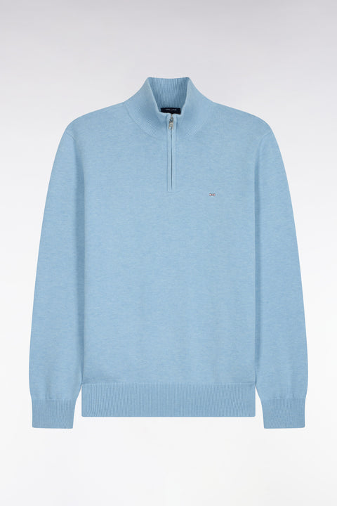 Pull col camionneur en laine et coton ciel coupe droite - Image 2
