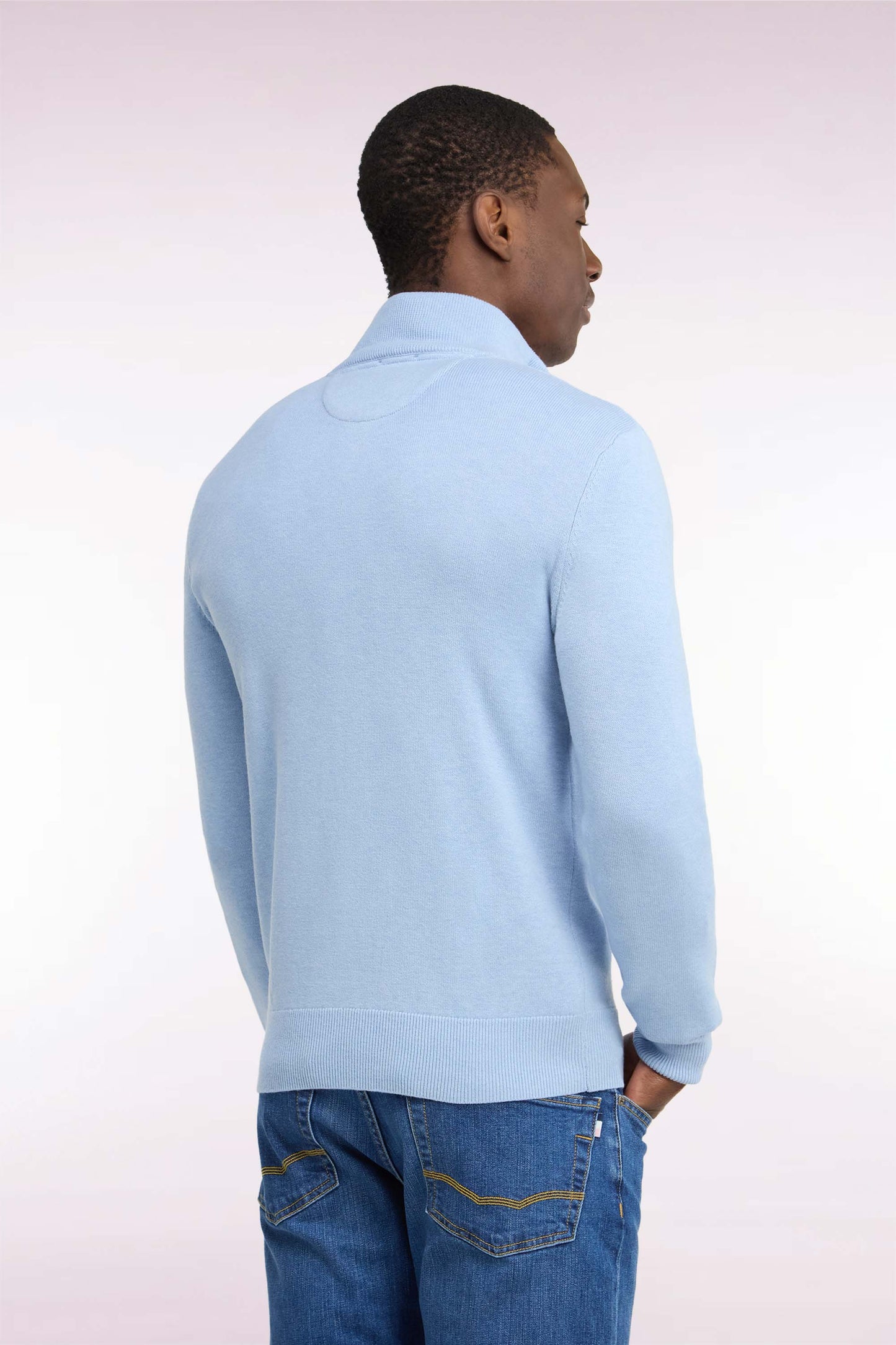 Pull col camionneur en laine et coton ciel coupe droite