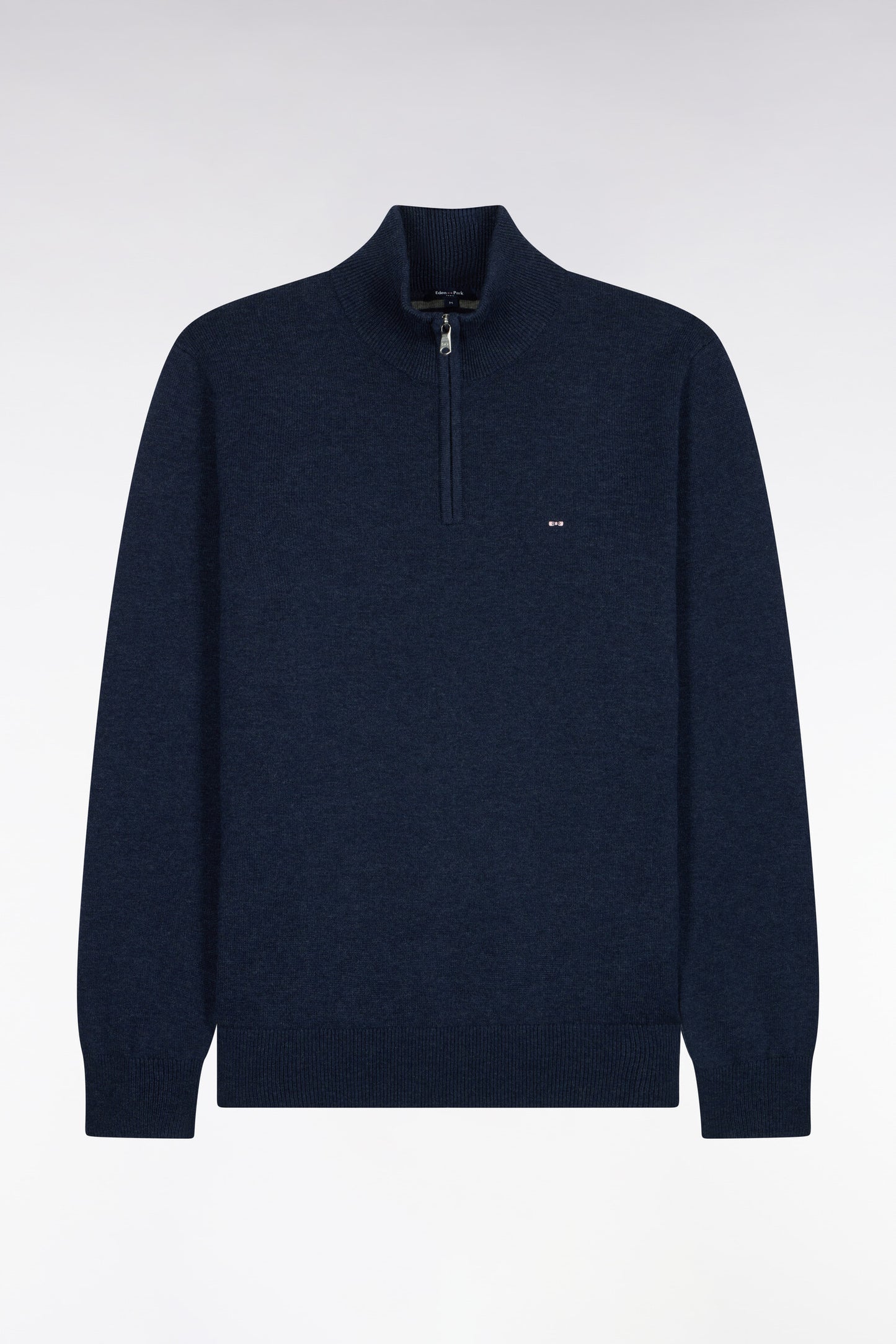 Pull col camionneur en laine et coton bleu coupe droite