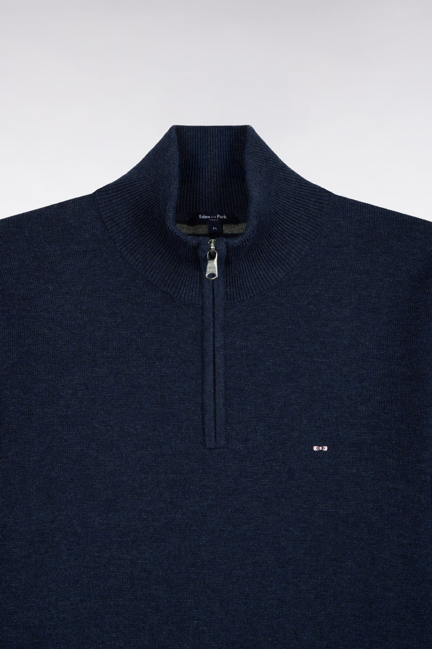 Pull col camionneur en laine et coton bleu coupe droite