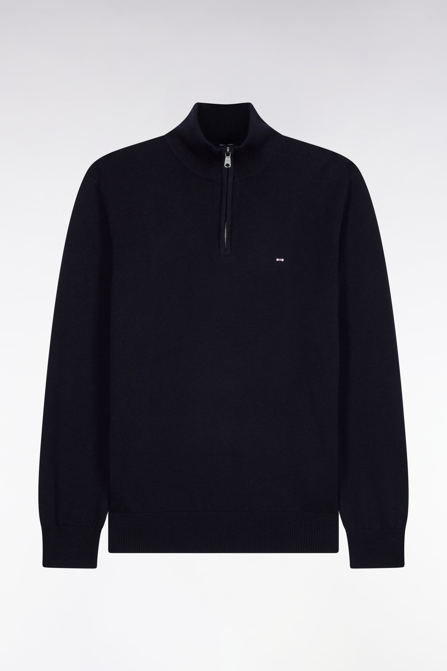 Pull col camionneur en laine et coton marine coupe droite