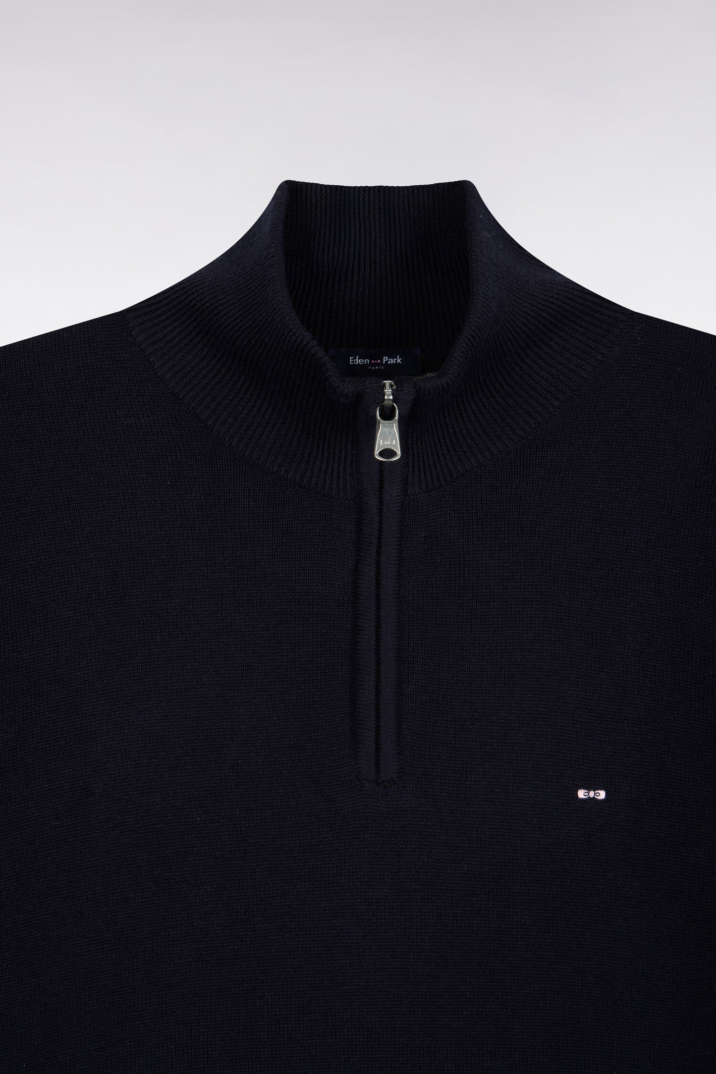 Pull col camionneur en laine et coton marine coupe droite