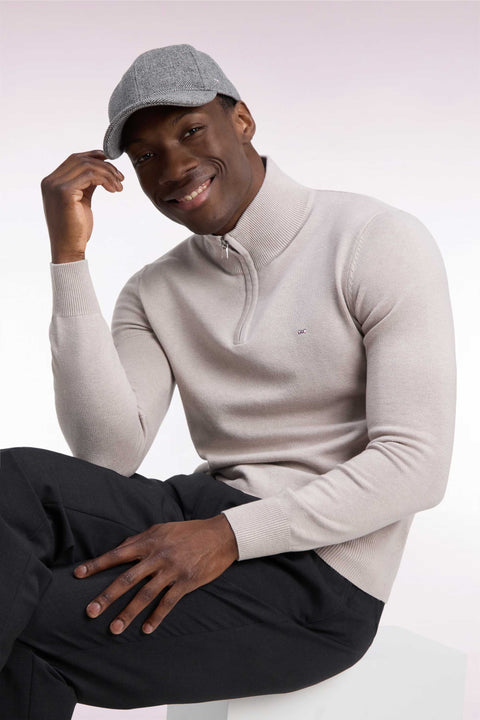 Pull col camionneur en laine et coton gris coupe droite - Image 1