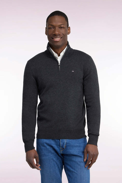 Pull col camionneur en laine et coton gris foncé coupe droite - Image 3