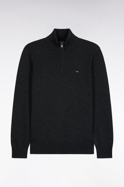 Pull col camionneur en laine et coton gris foncé coupe droite - Image 2