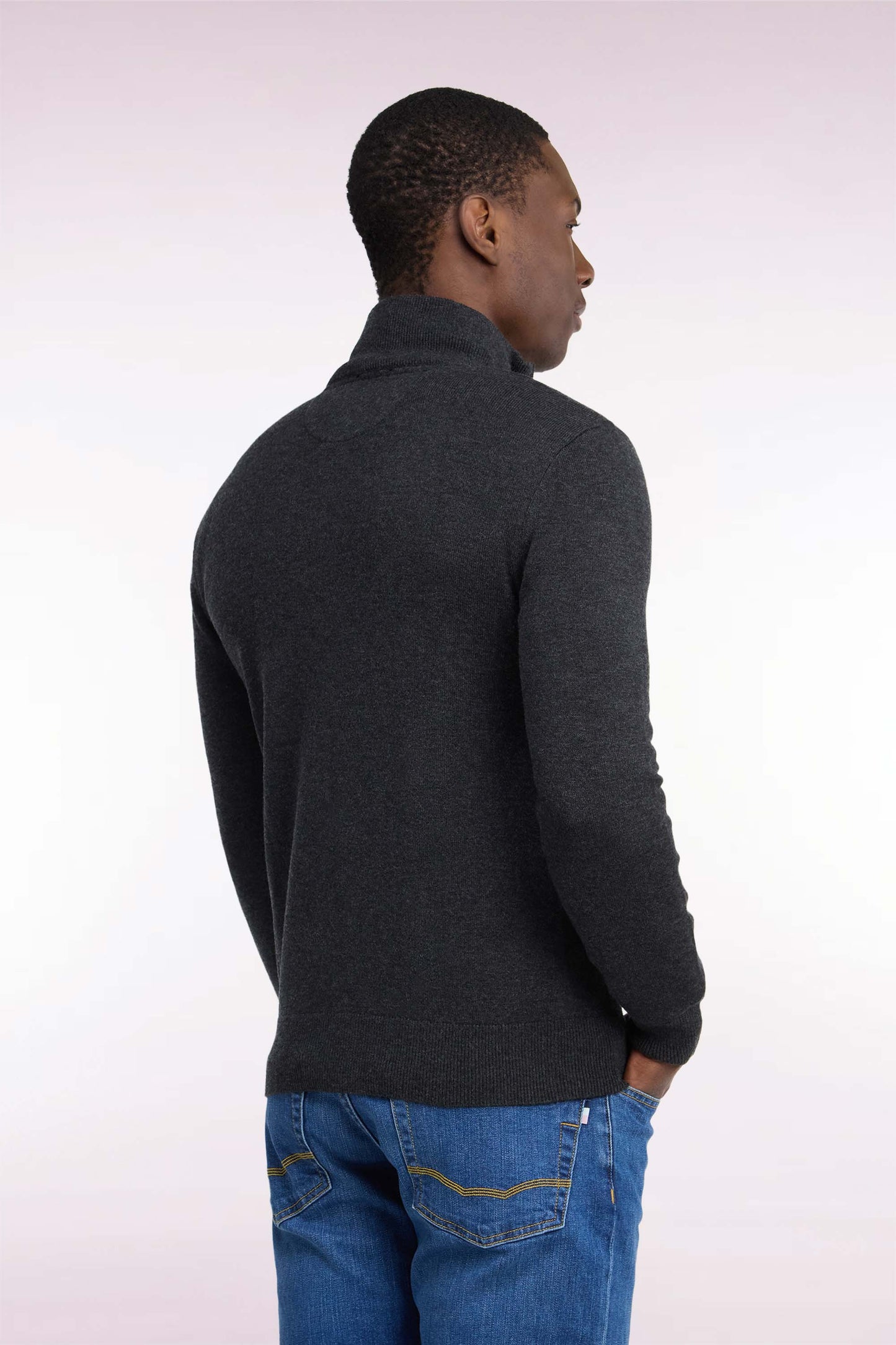 Pull col camionneur en laine et coton gris foncé coupe droite